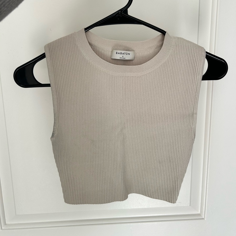Babaton Cream Ribbed Cropped Tank (Aritzia)